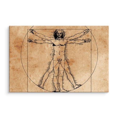 Schilderij - Vitruviusman, Leonardo da Vinci (print op canvas), beige, 4 maten, wanddecoratie