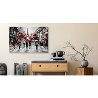 Schilderij - Regen in Parijs, zwart-wit/rood, 4 maten, premium print