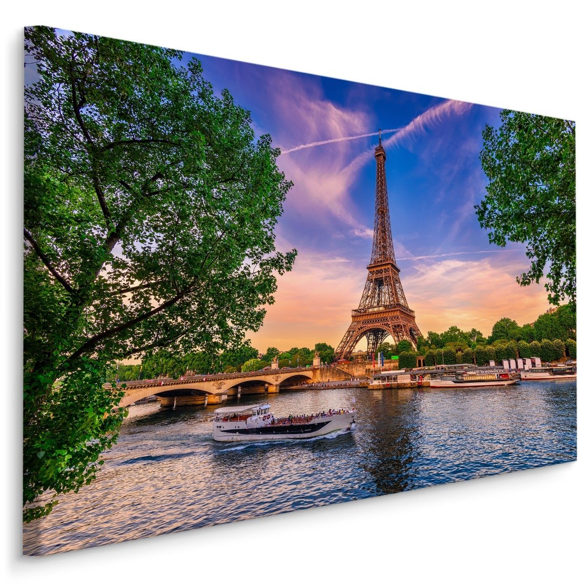Schilderij - Seine en Eiffeltoren, Parijs, 4 maten, multi-gekleurd, wanddecoratie