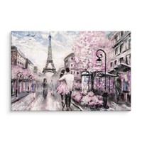 Schilderij - Geliefden in de straten van Parijs (print op canvas), 4 maten, multi-gekleurd, wanddecoratie