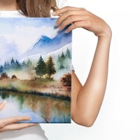 Schilderij - Berglandschap en meer (print op canvas), 4 maten, multi-gekleurd, premium print