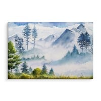 Schilderij - Berglandschap (print op canvas), 4 maten, multi-gekleurd, wanddecoratie