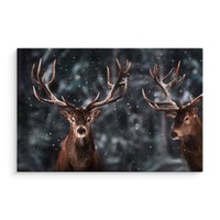 Schilderij - 2 herten in de sneeuw, 4 maten, bruin/grijs, premium print