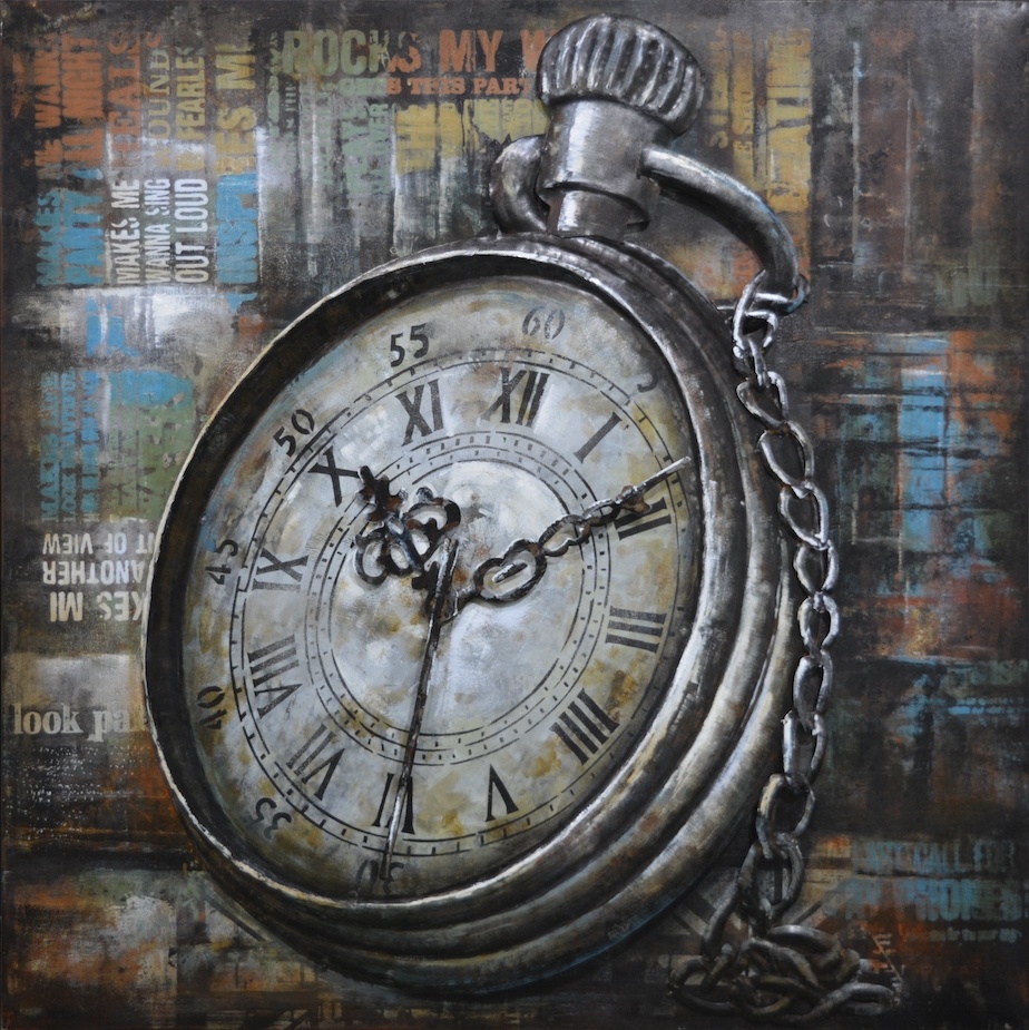 Schilderij - Metaalschilderij - Zakhorloge in de moderne tijd, 80x80 cm, 3D schilderij afbeelding