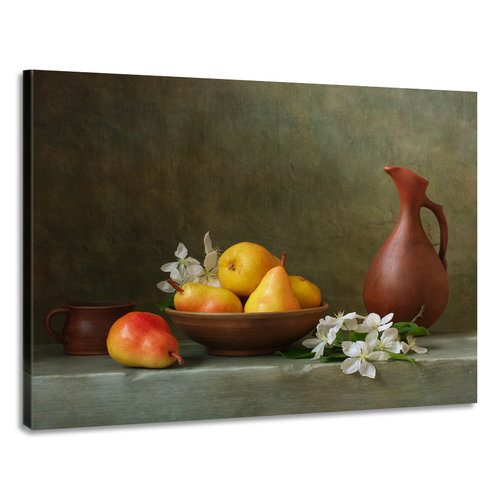 Karo-art Schilderij -Stilleven met  Peren. 100x80cm. Wanddecoratie, premium print