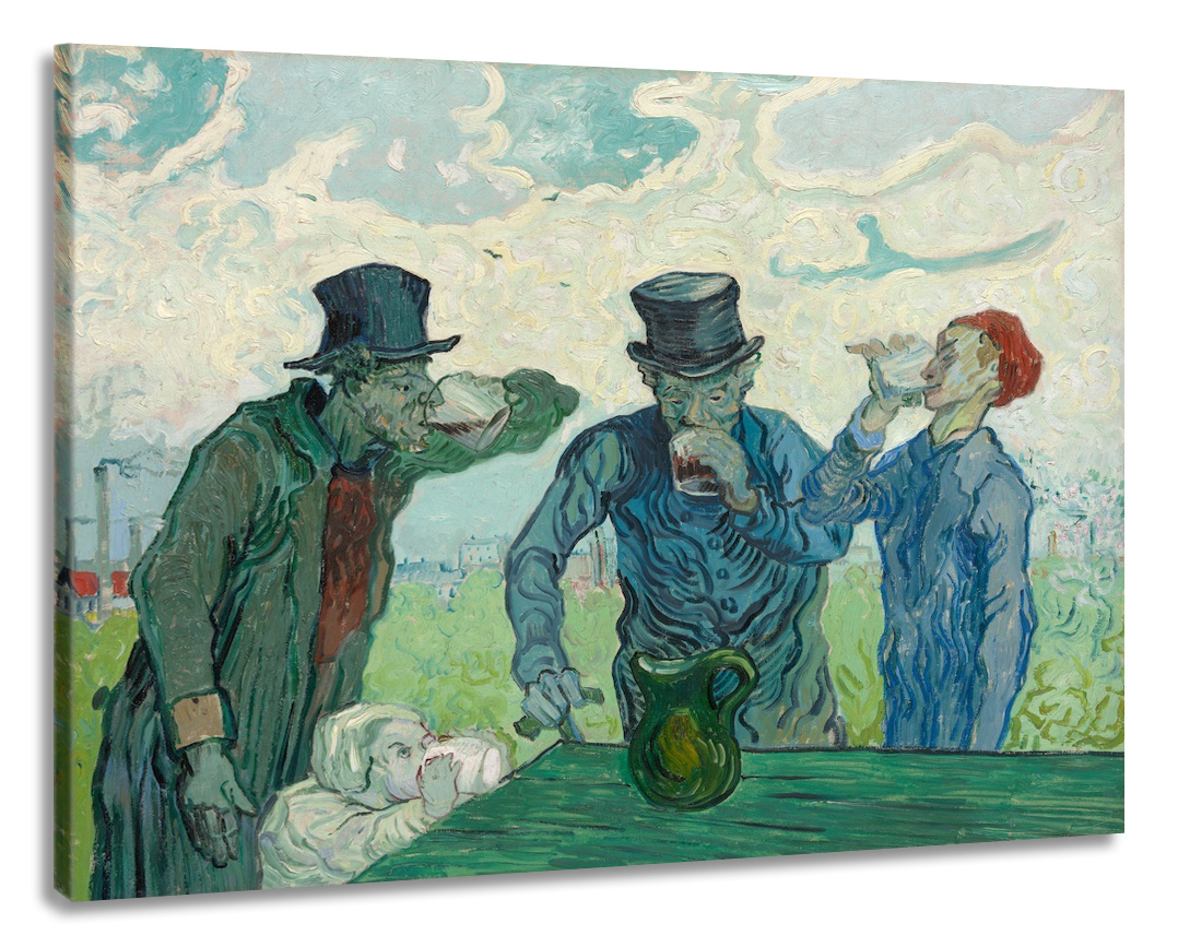 Schilderij -Vincent van Gogh, The drinkers. 100x80cm. premium print, wanddecoratie afbeelding