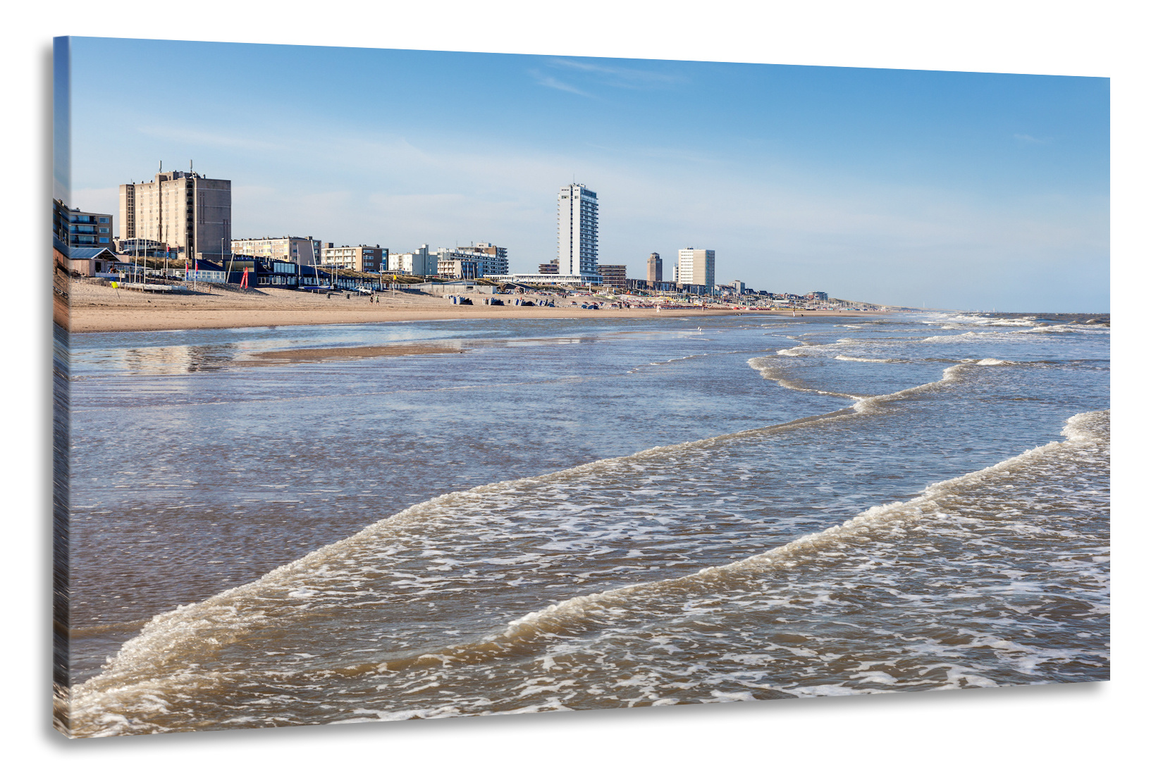 Schilderij -Strand van Zandvoort, Noordzee, 100x70cm. premium print, wanddecoratie afbeelding