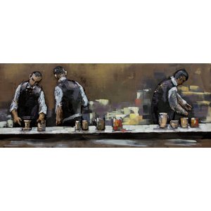 Schilderij - Metaalschilderij - In het Café, achter de bar,  60x150cm, 3D art
