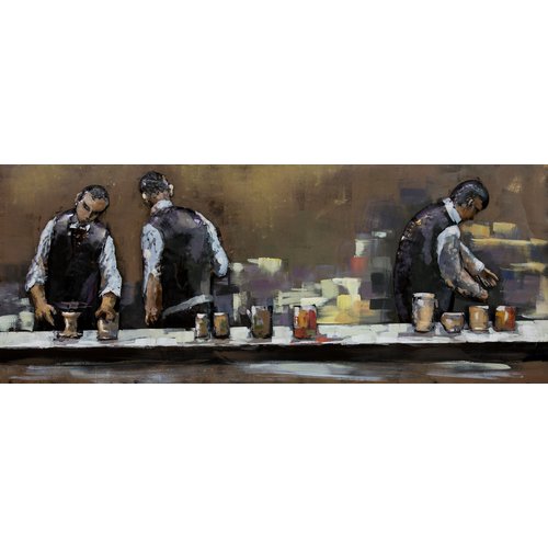 Schilderij - Metaalschilderij - In het Café, achter de bar,  60x150cm, 3D art