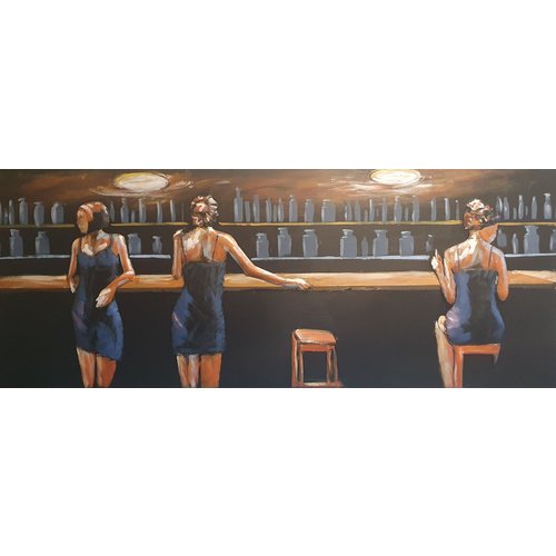 Schilderij - Metaalschilderij - In het Café, voor de bar,  60x150cm, 3D art