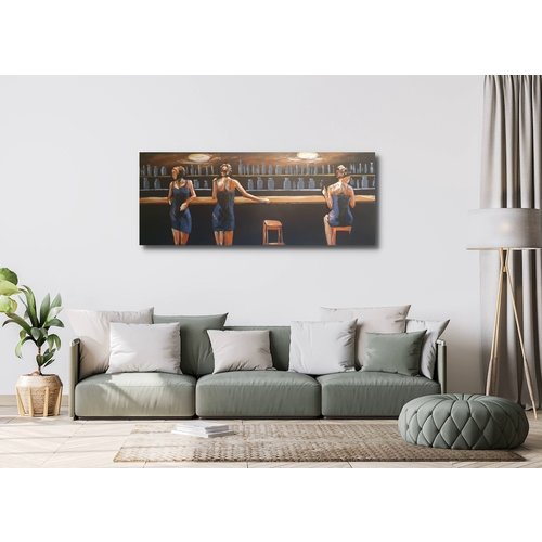 Schilderij - Metaalschilderij - In het Café, voor de bar,  60x150cm, 3D art