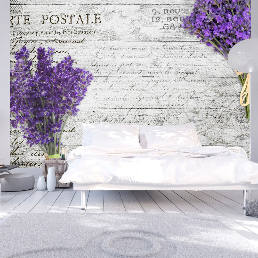 Zelfklevend fotobehang - Lavendel brieven, 8 maten, premium print afbeelding