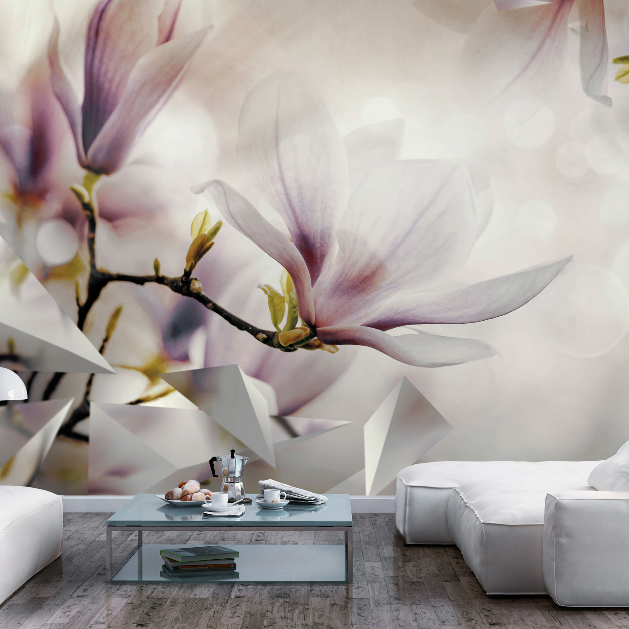 Zelfklevend fotobehang - Wit Roze Magnolia's , Premium Print