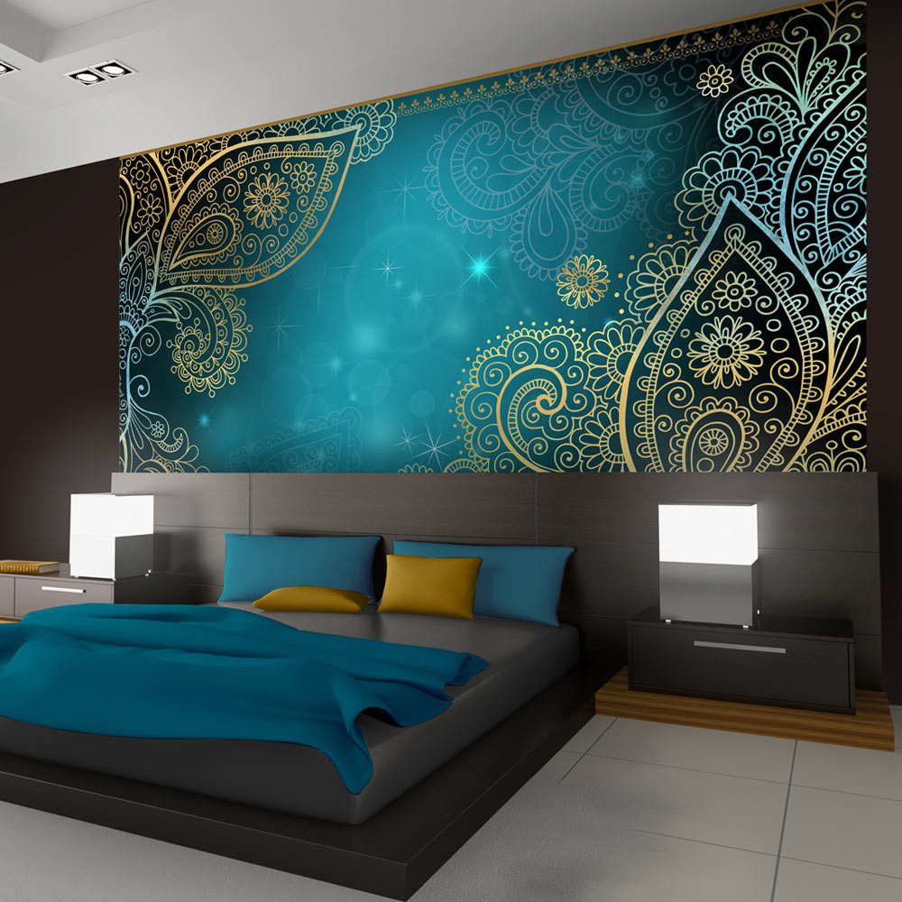 Zelfklevend fotobehang - Turquoise Orient , Bladeren , Premium Print afbeelding