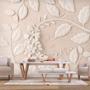 Zelfklevend fotobehang -  Beige Papieren Bloemen  , Premium Print