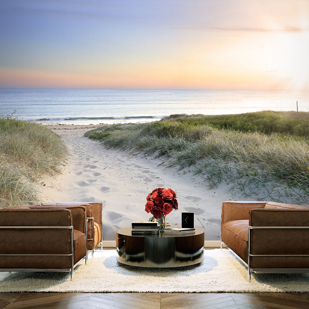 Zelfklevend fotobehang - Ochtend wandeling op het strand , Premium Print afbeelding
