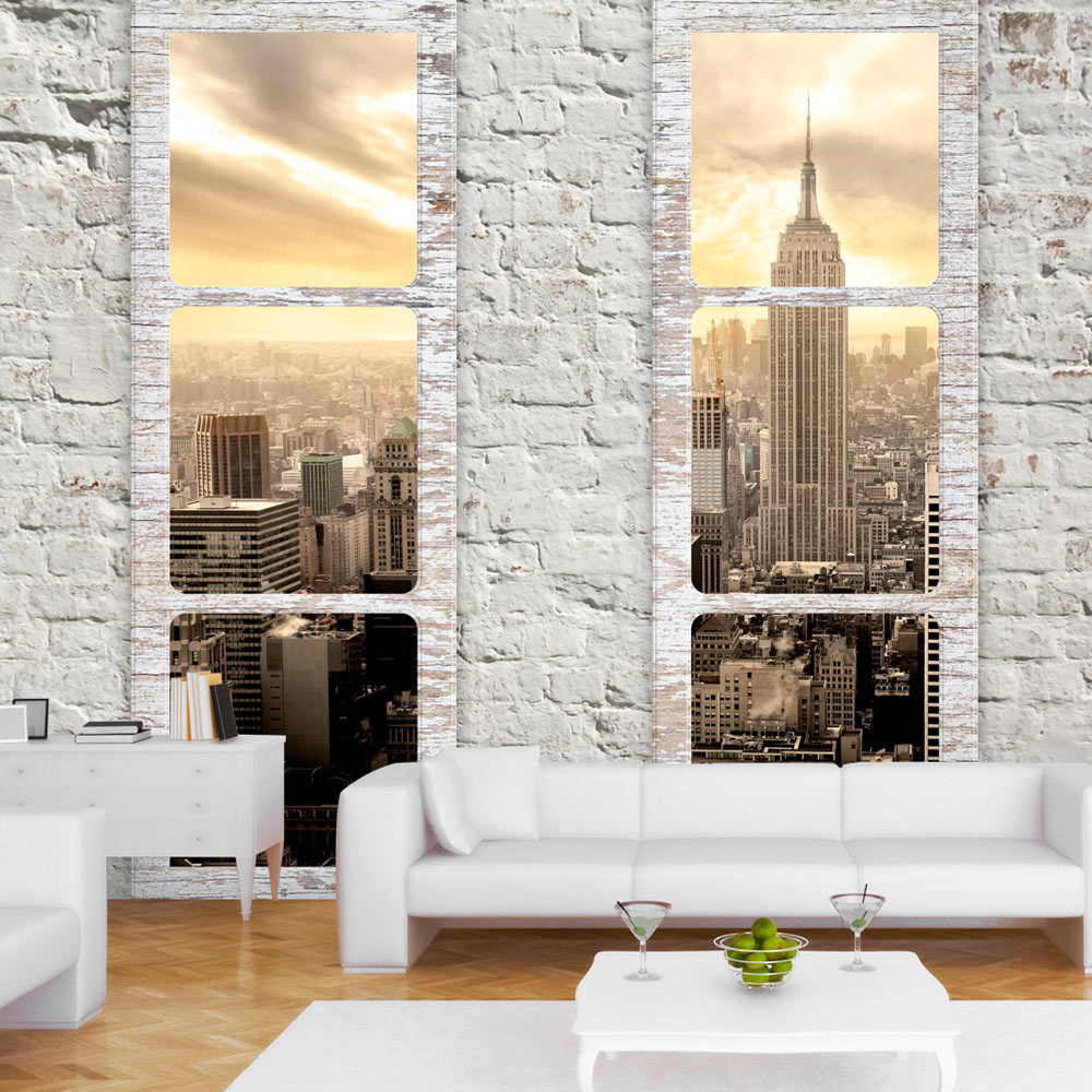 Zelfklevend fotobehang - New York achter witte ramen , Premium Print afbeelding