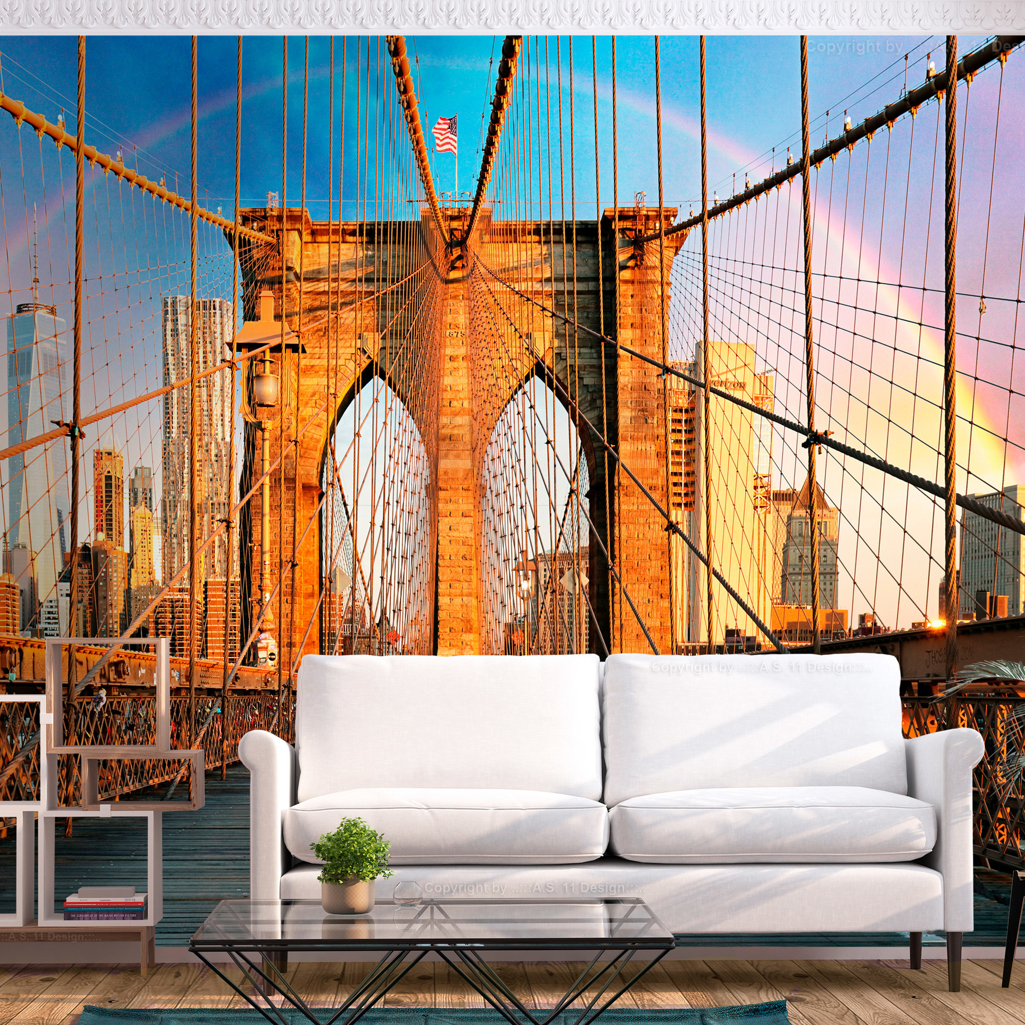 Zelfklevend fotobehang - Brooklyn bridge naar geluk , Premium Print