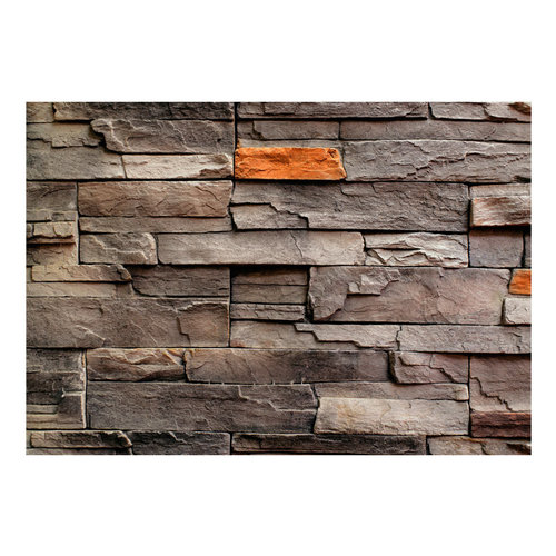 Zelfklevend fotobehang - Natuurstenen muur met Oranje, Premium Print