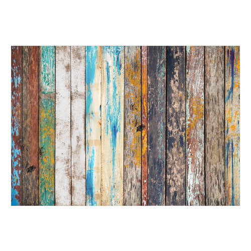 Zelfklevend fotobehang - Houten Regenboog, Planken, Premium Print Zelfklevend fotobehang - Houten Regenboog, Planken, Premium Print