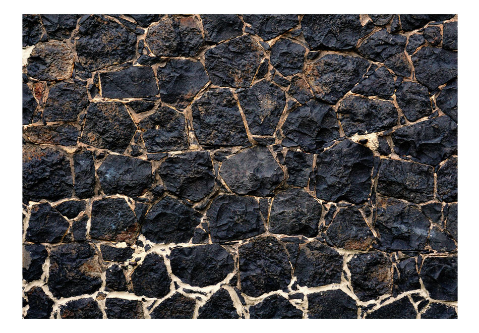 Zelfklevend fotobehang - Muur van zwarte stenen , Premium Print