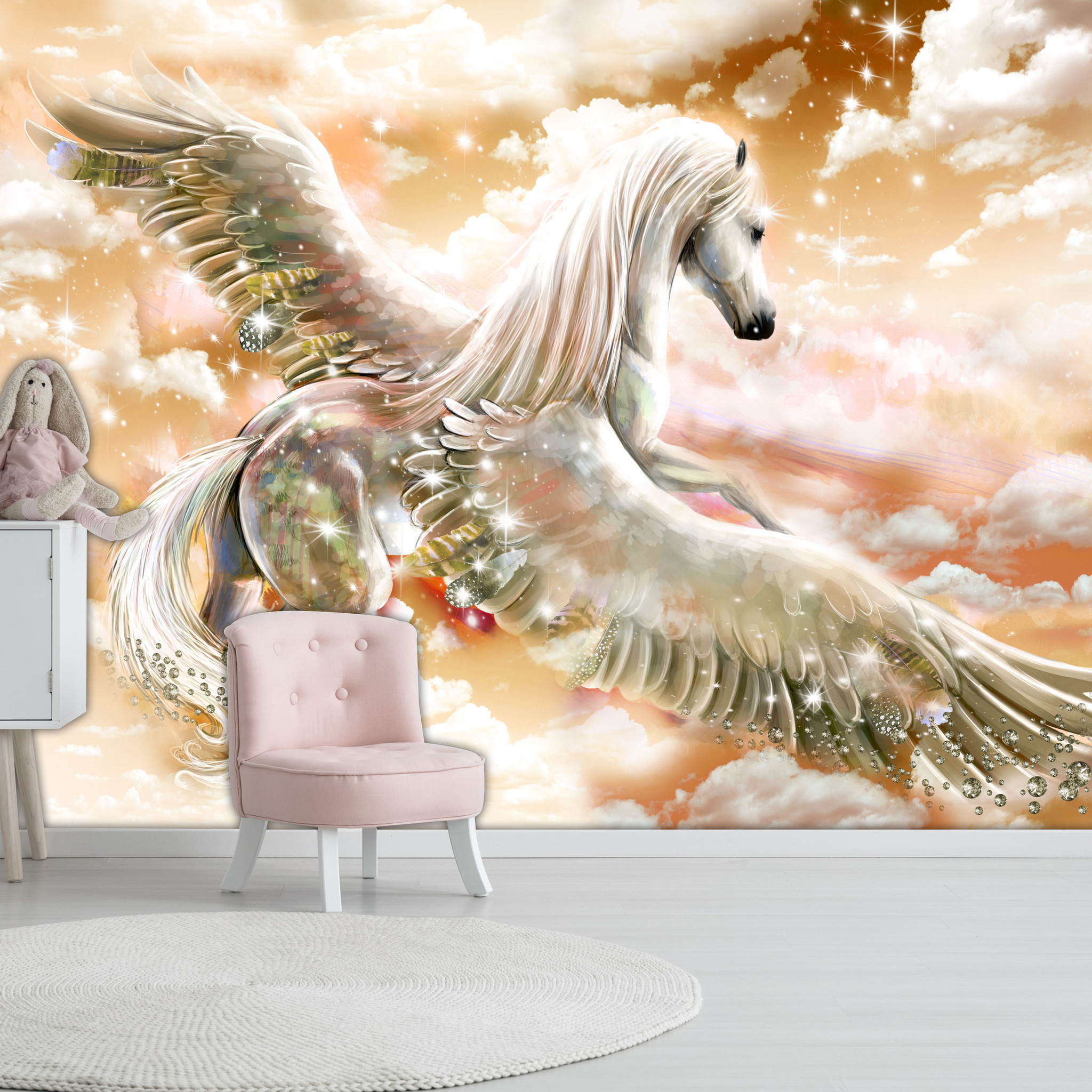 Zelfklevend fotobehang - Pegasus, het gevleugeld paard (Oranje), premium print