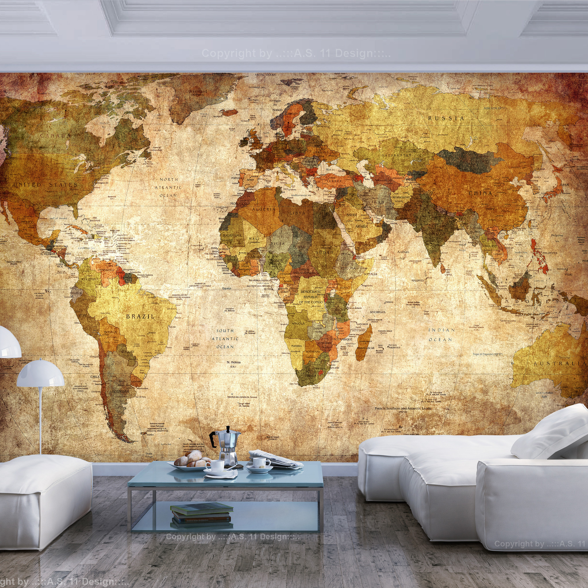 Zelfklevend fotobehang - Oude wereldkaart, prachtig voor aan uw muur en zeer leerzaam, premium print afbeelding