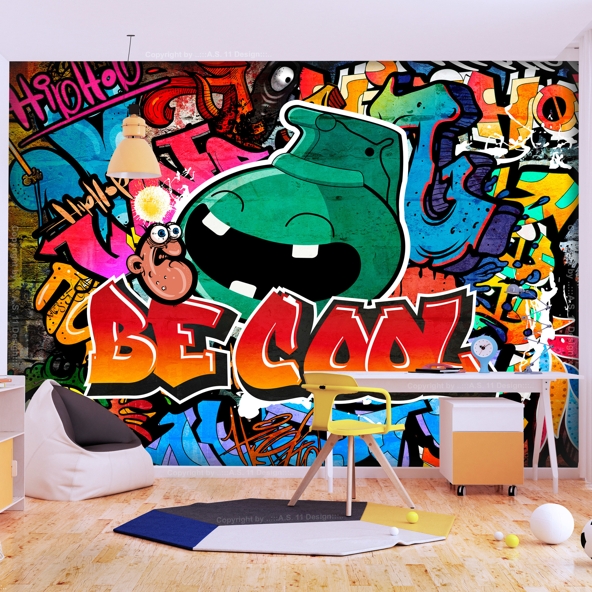 Zelfklevend fotobehang - Graffiti Be Cool, 8 maten, Prachtige achtergrond, Premium print, voor slaap