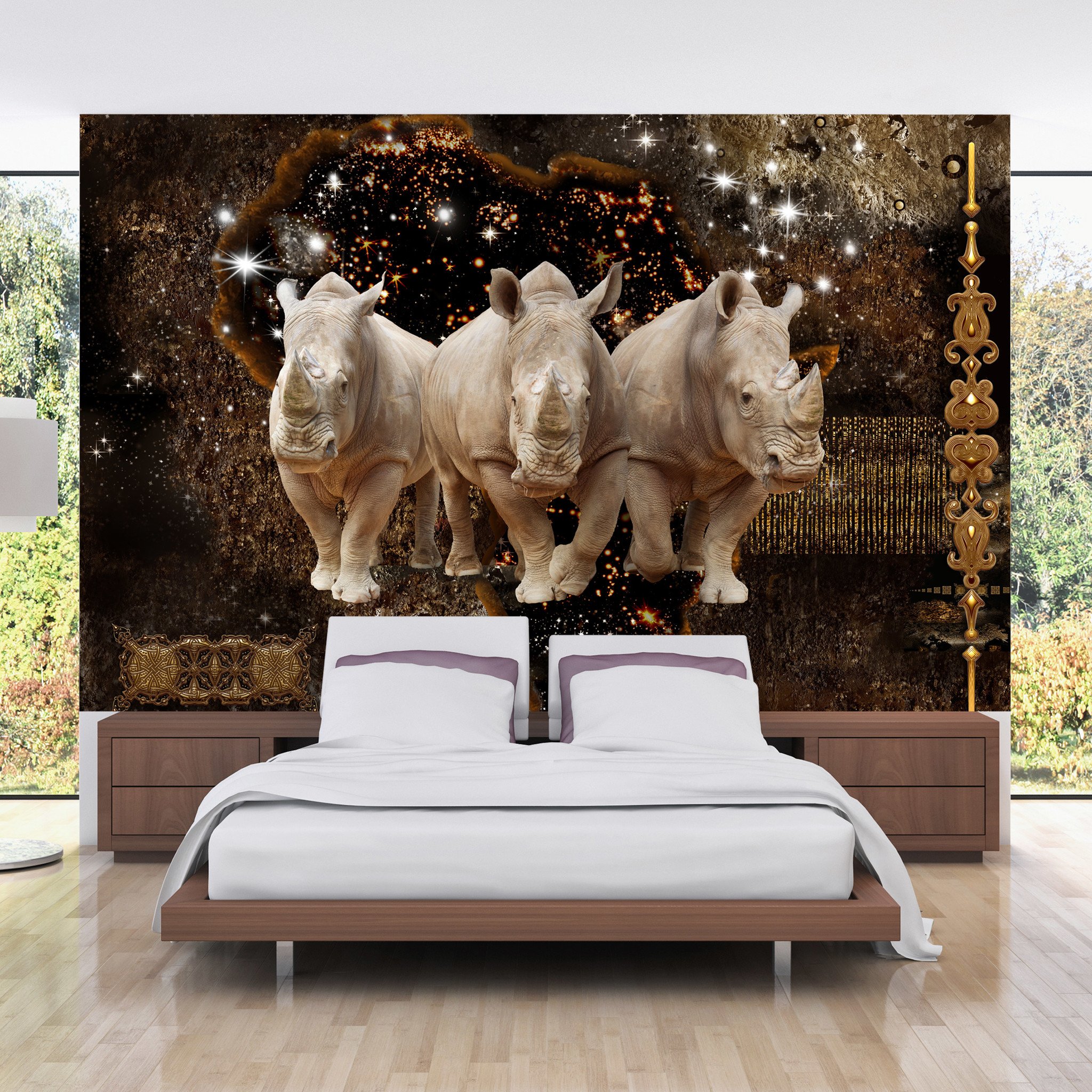 Zelfklevend fotobehang - Gouden Neushoorns, 7 maten, premium print