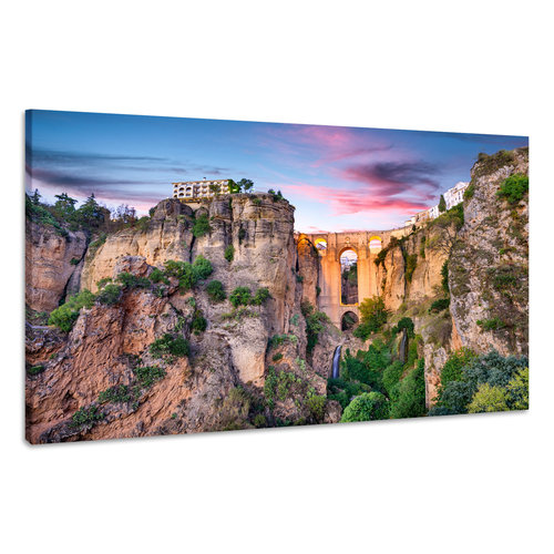 Karo-art Schilderij -Ronda, Spanje, Puente Nuevo-brug  , 2 maten, wanddecoratie , premium print