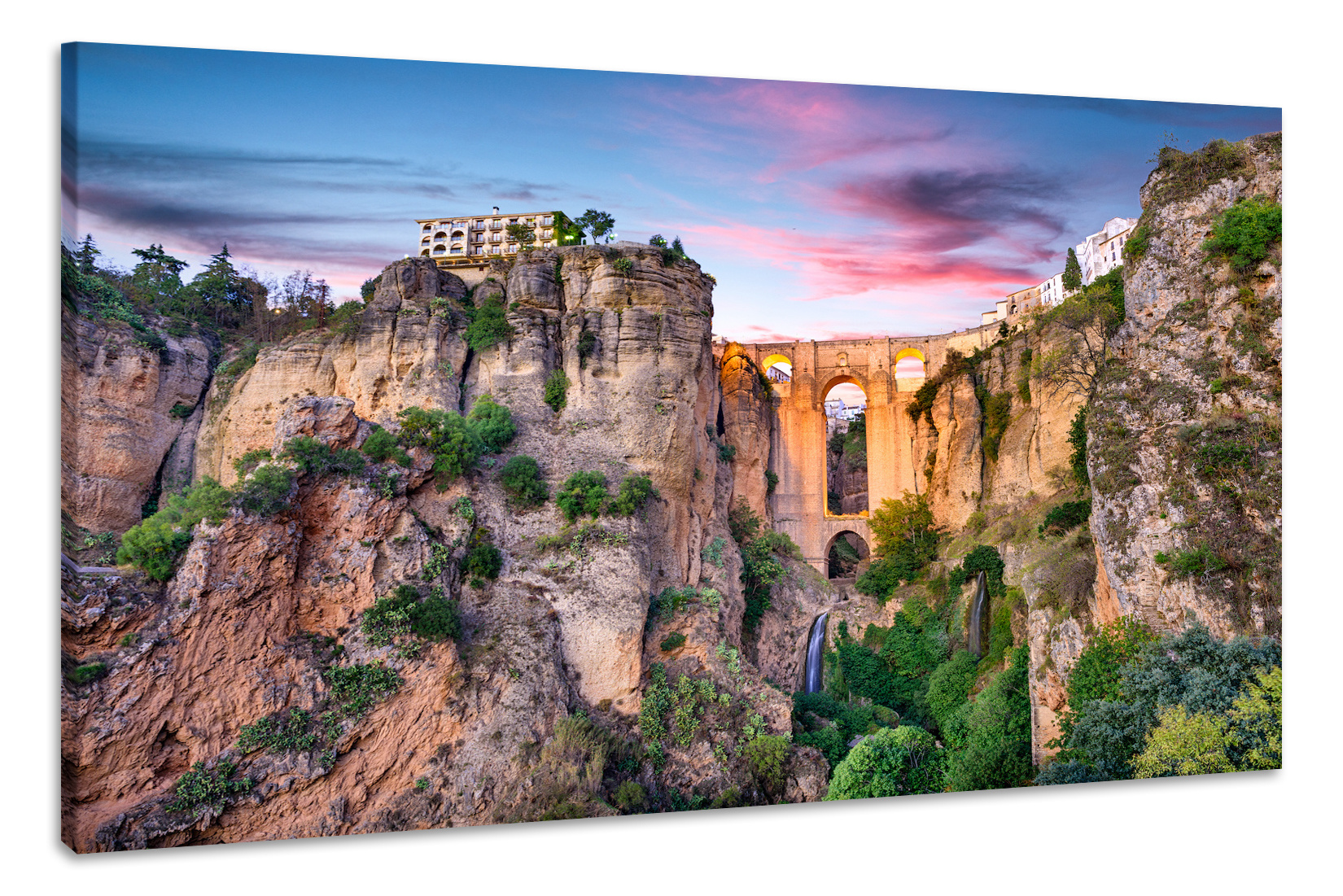 Schilderij -Ronda, Spanje, Puente Nuevo-brug , 2 maten, wanddecoratie , premium print afbeelding