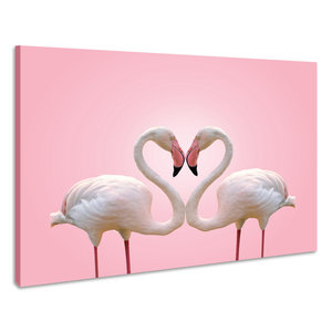 Karo-art Schilderij -Flamingo Liefde, 90x70cm , wanddecoratie , premium print