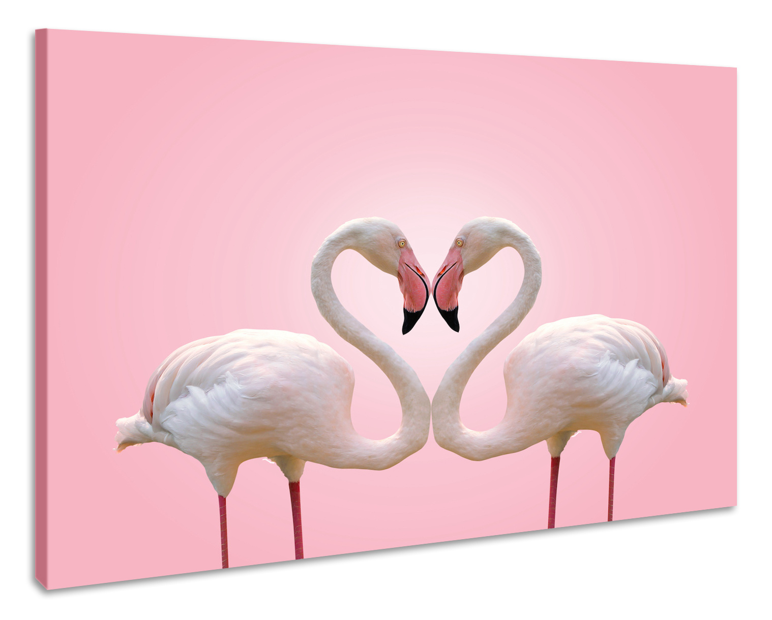 Schilderij -Flamingo Liefde, 90x70cm , wanddecoratie , premium print afbeelding