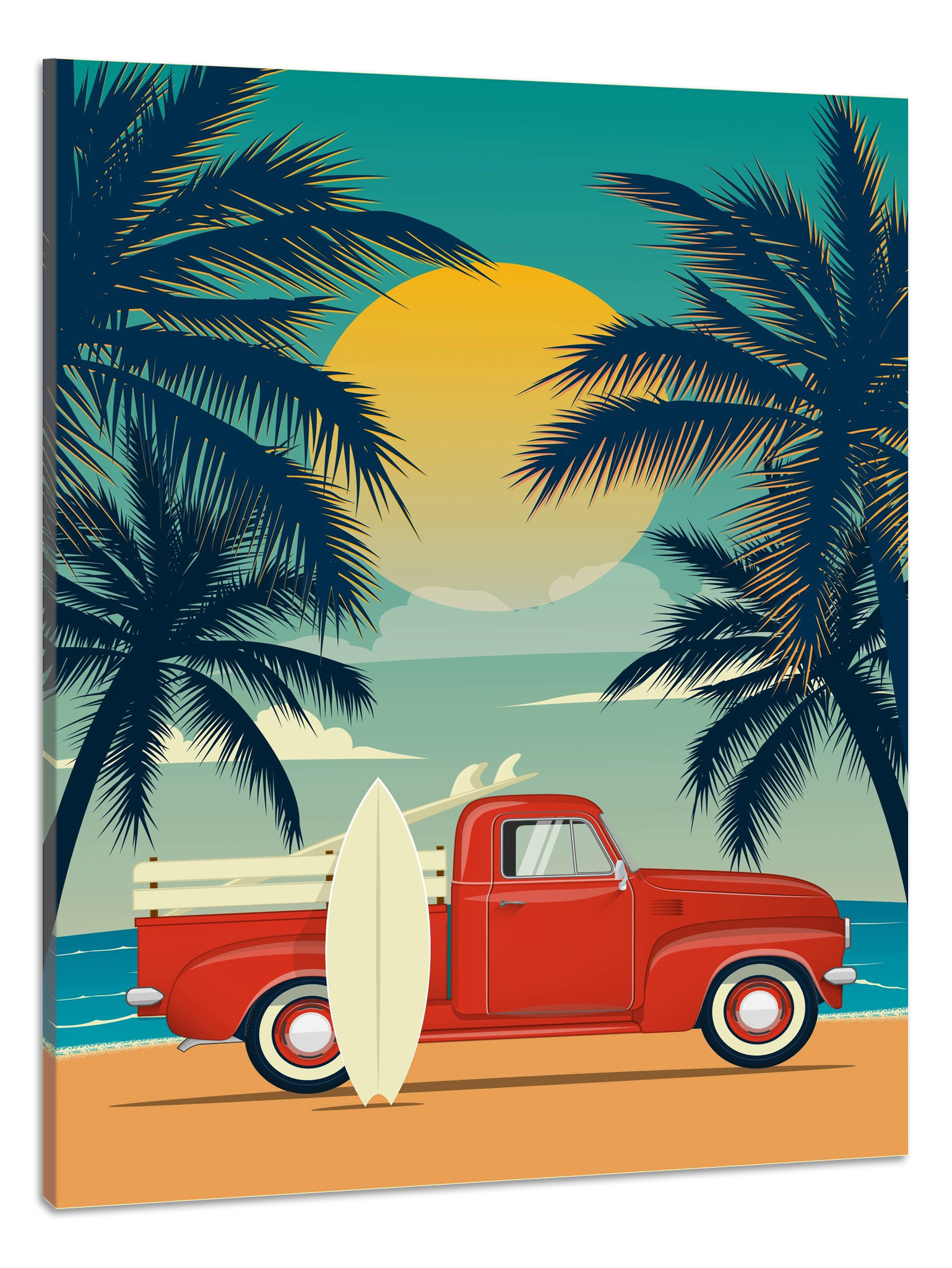 Schilderij -Zomerse Roadtrip, surfen, 80x100cm, wanddecoratie afbeelding