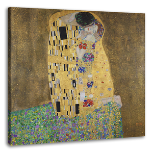 Karo-art Schilderij - Gustav Klimt, De Kus, liefdespaar, 3 maten, reproductie