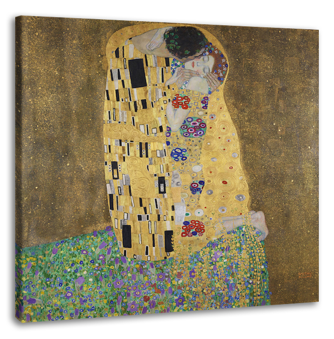 Schilderij - Gustav Klimt, De Kus, liefdespaar, 3 maten, reproductie afbeelding