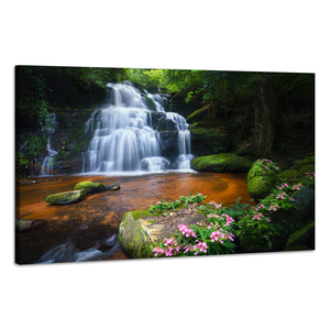 Karo-art Schilderij -Vredige Waterval, 90x60cm, Wanddecoratie