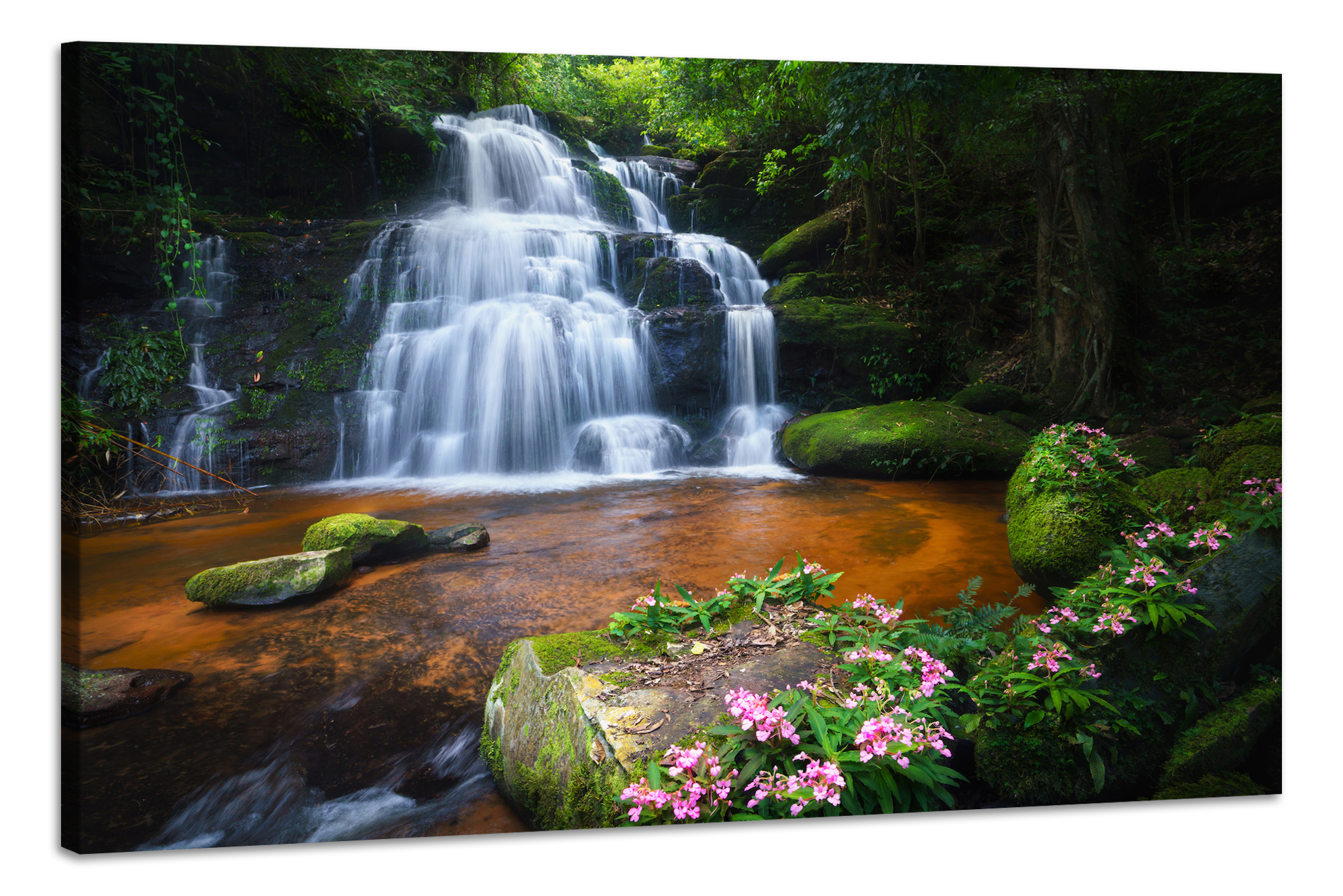 Schilderij -Vredige Waterval, 90x60cm, Wanddecoratie afbeelding