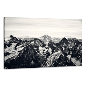 Karo-art Schilderij -Zwart witte Bergtoppen, Zwitserse Alpen, 90x60cm