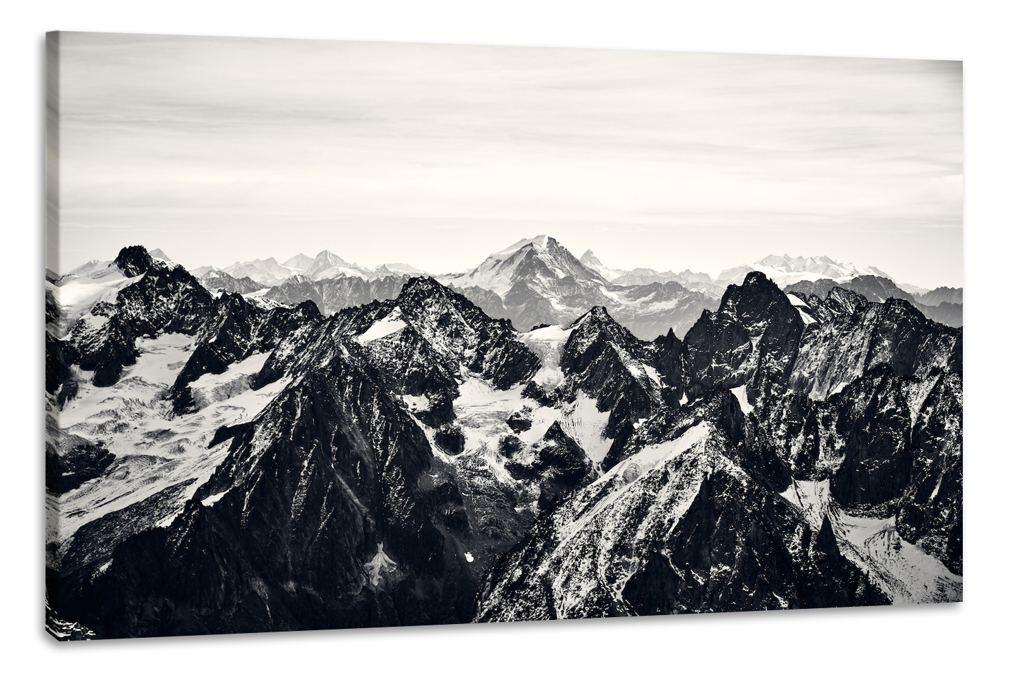 Schilderij -Zwart witte Bergtoppen, Zwitserse Alpen, 90x60cm afbeelding