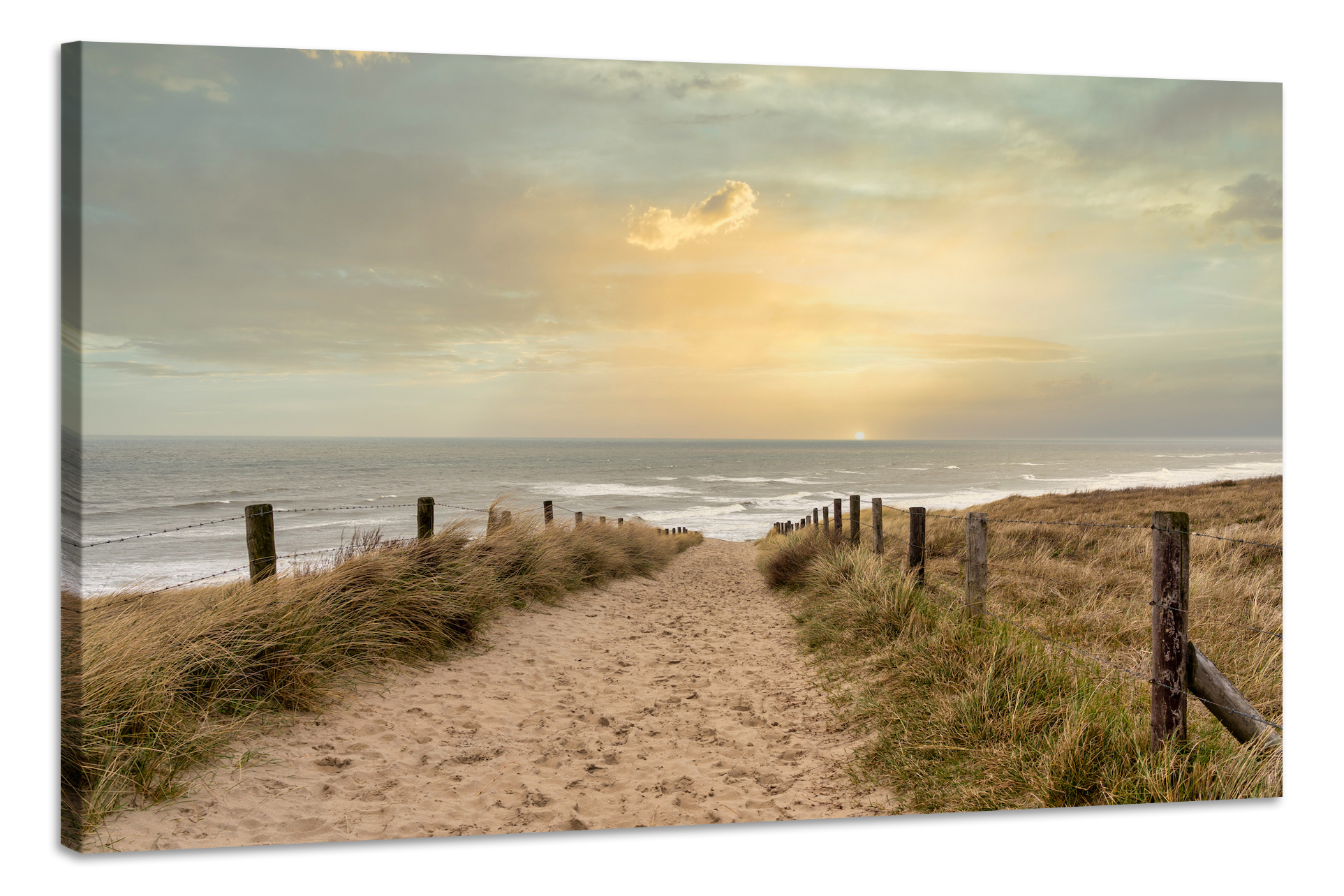 Schilderij -Zonsondergang Noordzee, Premium print afbeelding