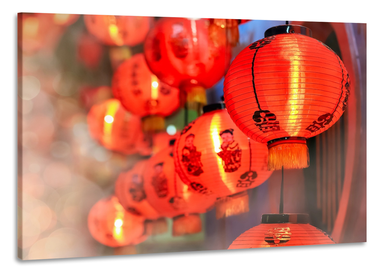 Schilderij - Chinese Lantaarns, 100x70cm. Premium print afbeelding