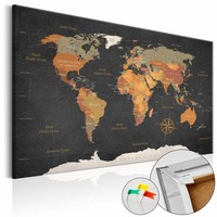 Afbeelding op kurk - Geheimen Van De Aarde, Wereldkaart, Zwart/Bruin, 1luik , 120x80cm Afbeelding op kurk - Geheimen Van De Aarde, Wereldkaart, Zwart/Bruin, 1luik , 120x80cm