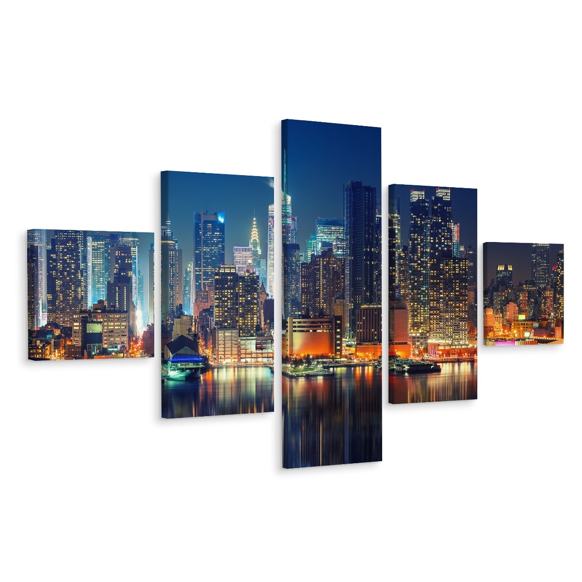 Schilderij - Skyline van Manhatten, NYC, 5luik, premium print afbeelding