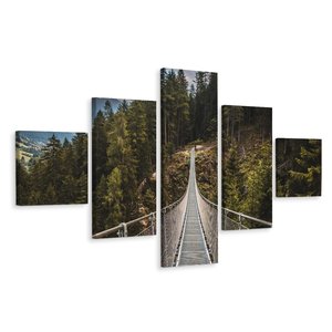 Schilderij - Touwbrug in de bos, 5luik, premium print