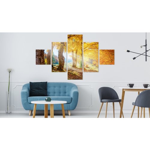 Schilderij - Herfst in het bos, 5luik, premium print