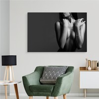 Schilderij - Erotische vrouw zwart-wit, premium print