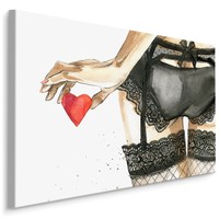 Schilderij - Vrouw met geschilderd hart II (print op canvas), premium print