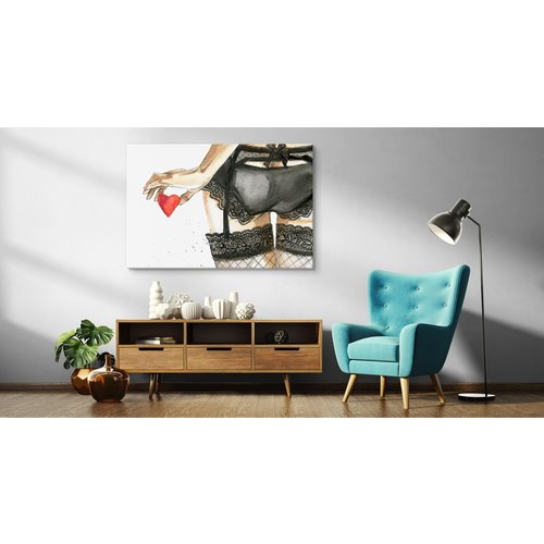 Schilderij - Vrouw met geschilderd hart II (print op canvas), premium print Schilderij - Vrouw met geschilderd hart II (print op canvas), premium print