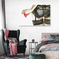 Schilderij - Vrouw met geschilderd hart II (print op canvas), premium print